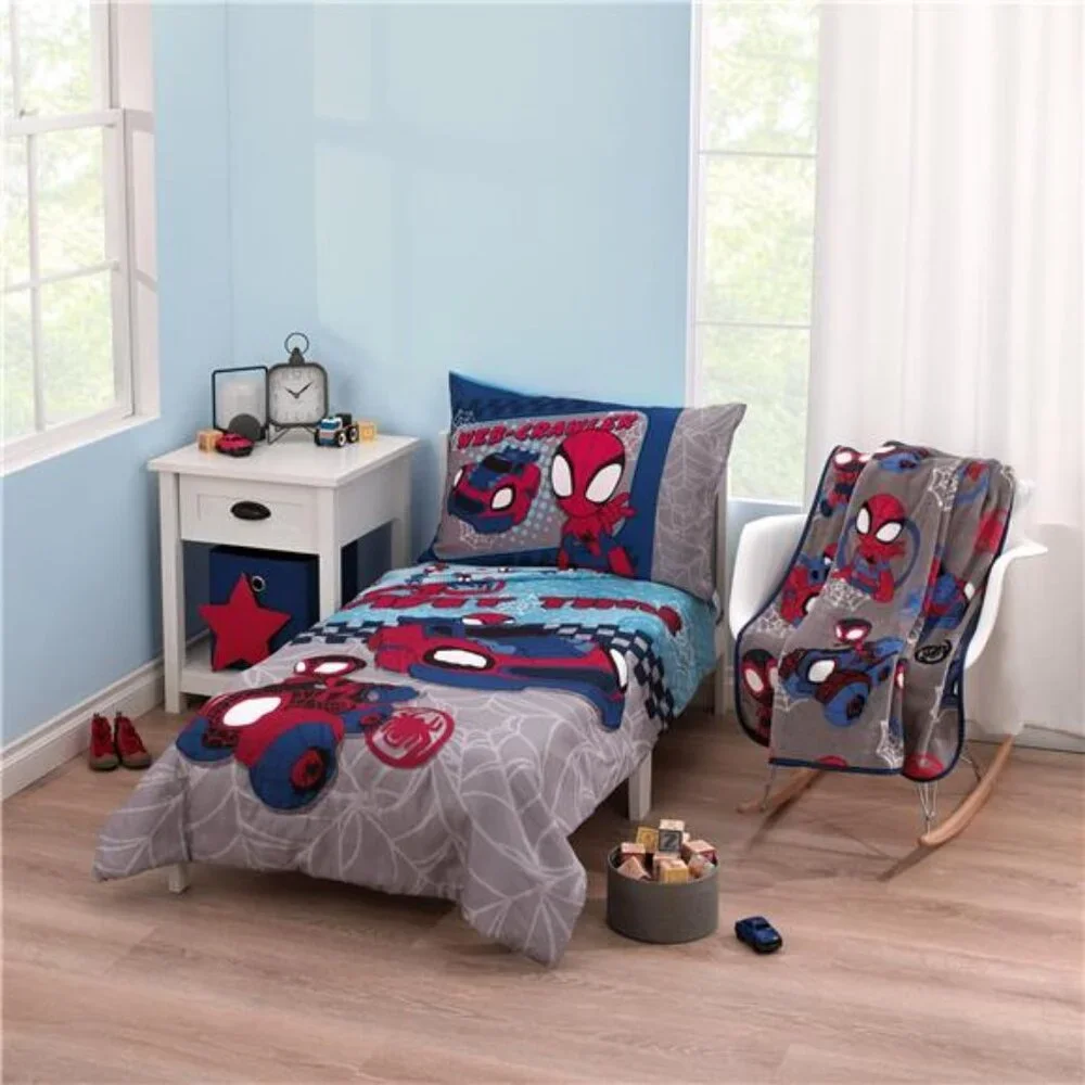 Marvel Spidey 5pc Toddler Bedding & Blanket Bundle, Toddler Bed, Boy, Blue,